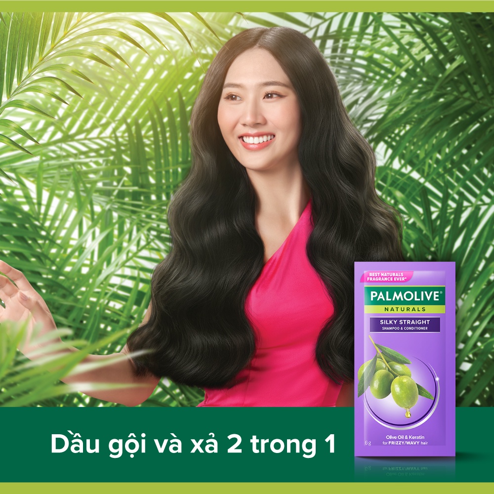Bộ 12 gói Dầu gội Palmolive kèm dầu xả 2in1 Suôn Mượt Óng Ả từ Keratin và dầu Oliu 6g x 12