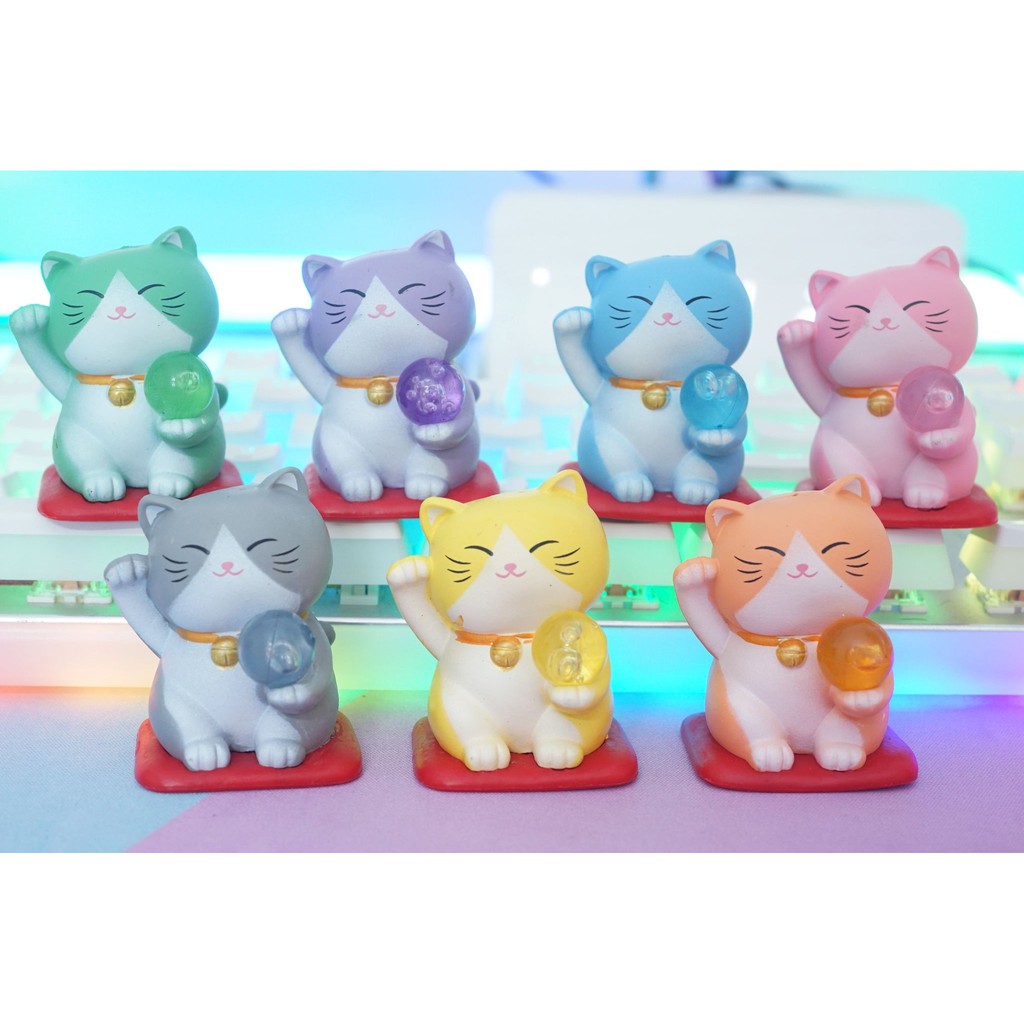 SET 7 MÔ HÌNH MÈO THẦN TÀI MÀU SẮC 5CM
