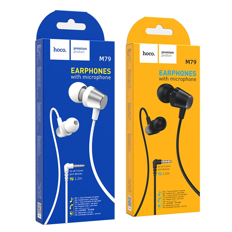 Tai nghe nhét tai Hoco M79 nghe hay có mic đàm thoại, dây chống rối dài 1.2m, Jack cắm 3.5mm - Chính hãng