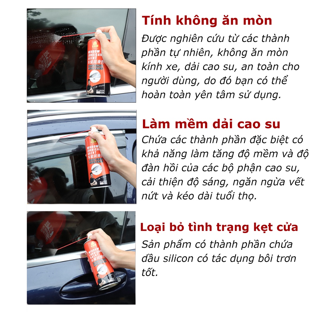 Chai xịt bôi trơn gioăng kính cửa xe ô tô tránh kẹt cửa chống oxi hóa 200mL JNX Jm219