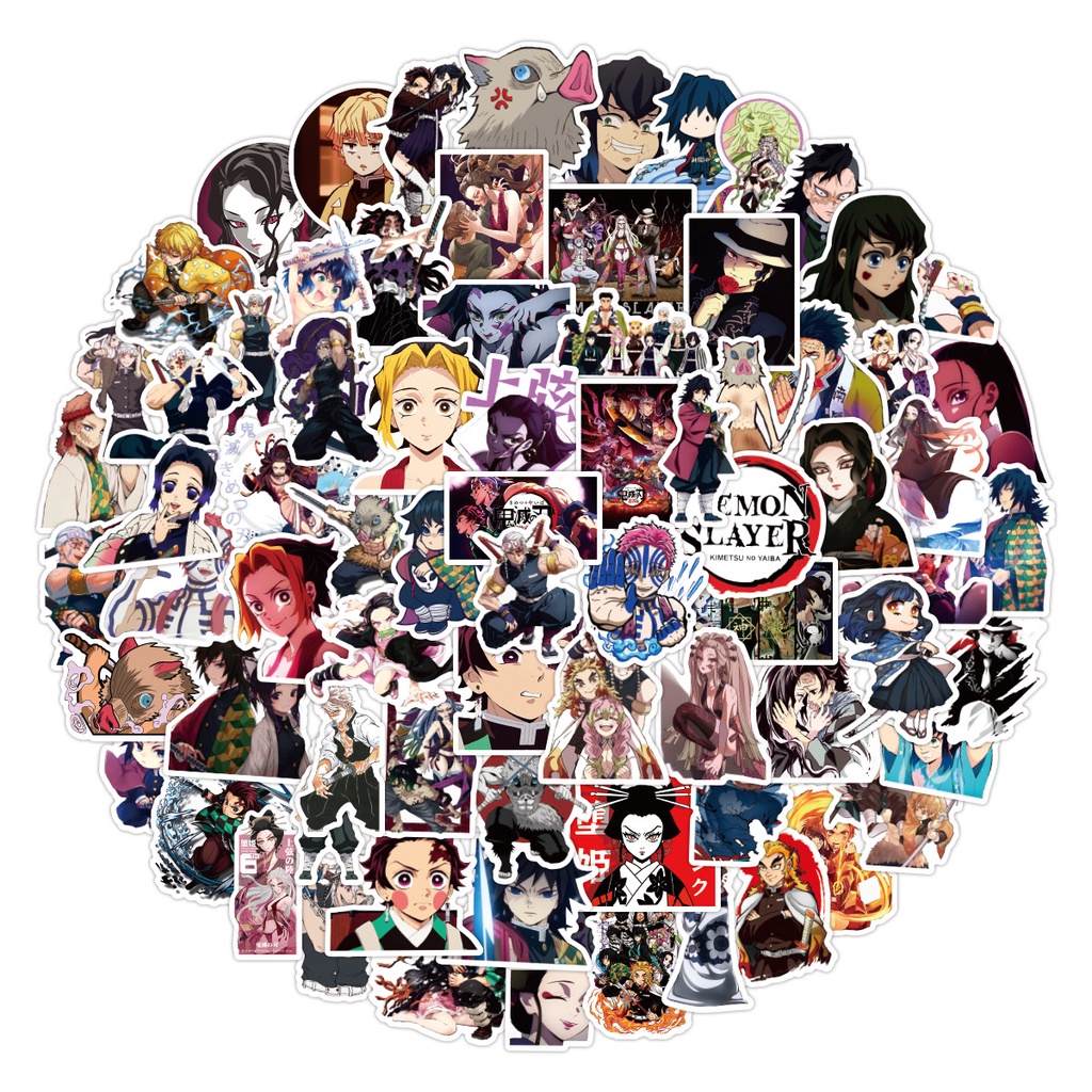 Set 100/50/25/10 Nhãn Dán Hình Demon Slayer Kimetsu no Yaiba: Yuukaku-hen Cho Xe Hơi Laptop Hành Lý