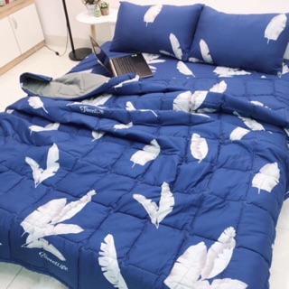 Bộ chăn ga gối hè cotton Đũi mềm mịn. chăn trần liền ruột