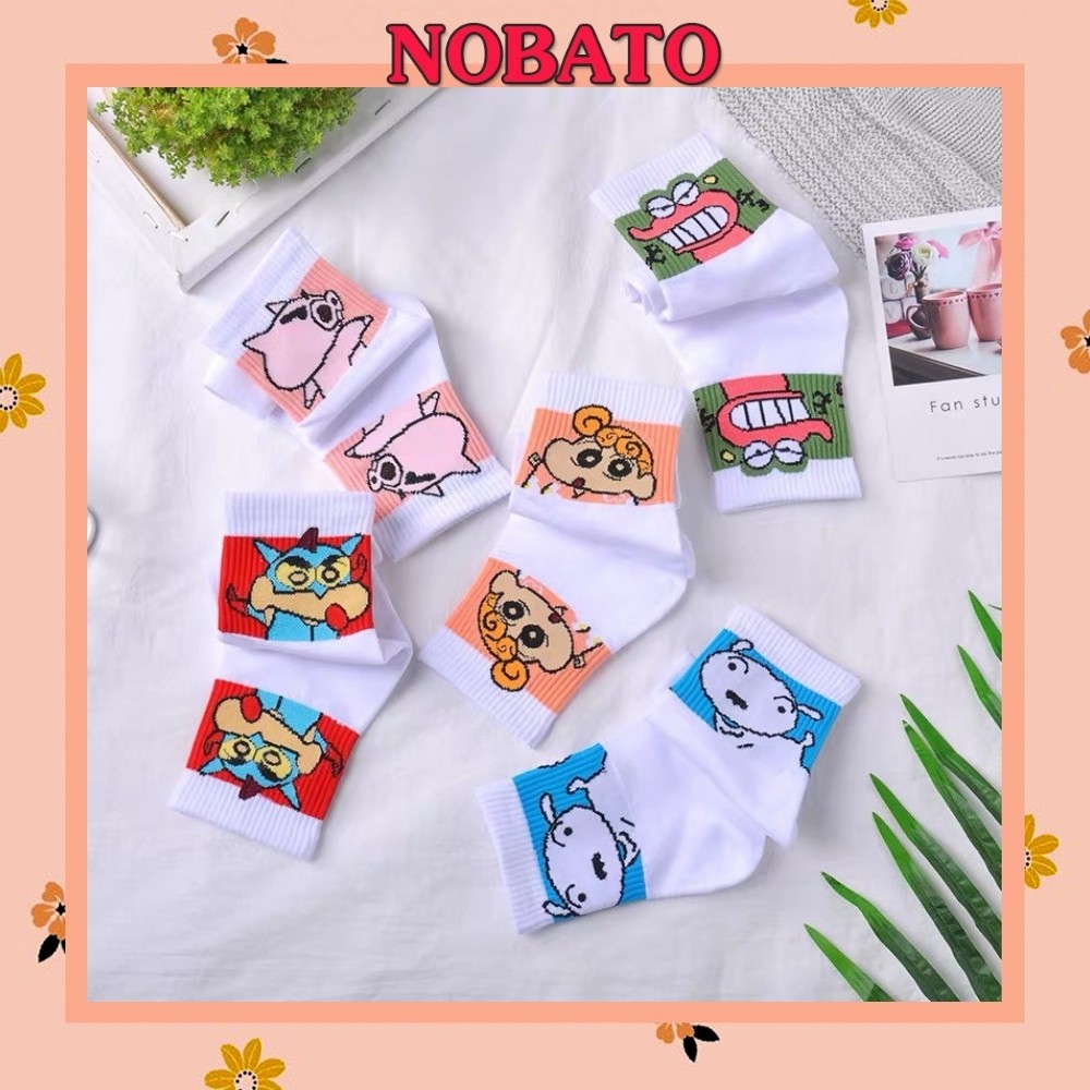 Tất unisex Nobato cao cổ cao trắng in nhân vật họa hình phong cách TN128
