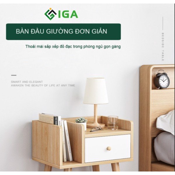 Tủ đầu giường để kệ sách có ngăn kéo bàn đầu giường phong cách Nordic chính hãng - GP175