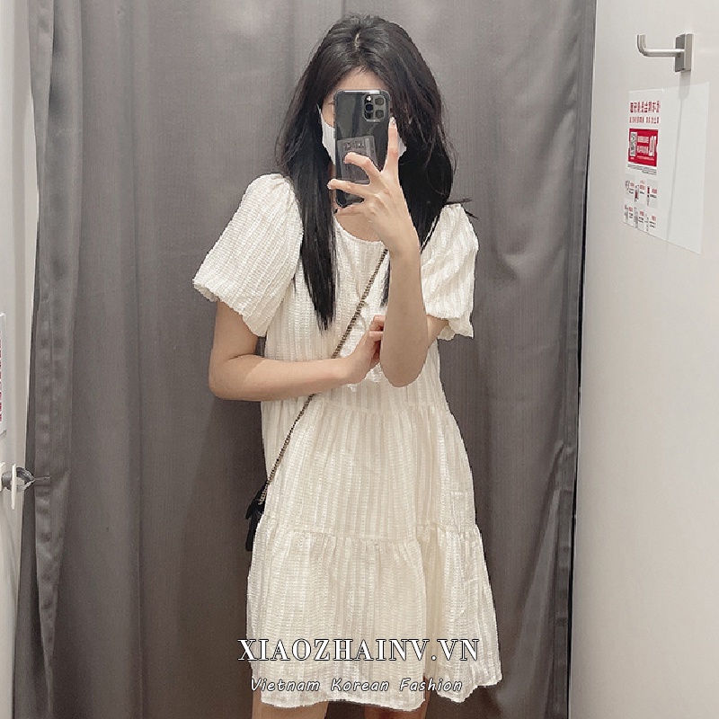 Xiaozhainv Đầm Tay Ngắn Màu Trắng Thời Trang Mùa Hè Cho Phái Nữ
