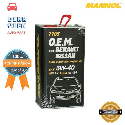 [Cao Cấp] Nhớt MANNOL 7705 O.E.M Cho Xe Renault Nisan 5W-40 SN/CH-4 A3/B4 – 4Lít Can Thiếc, Hàng Đức Chính Hãng