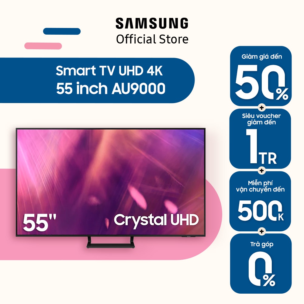 [Mã ELMALL7 giảm 7% đơn 5TR] Smart Tivi Samsung Crystal UHD 4K 55 inch UA55AU9000KXXV - Miễn Phí Lắp Đặt