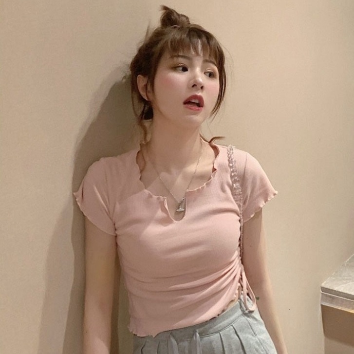 Áo Croptop Tay Ngắn Cổ Chữ V Thiết Kế Dây Rút Phong Cách Mới Thời Trang Mùa Hè Cho Nữ