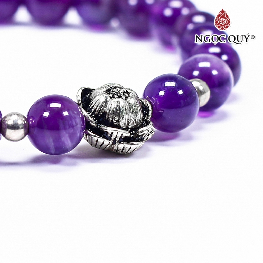 Vòng tay cho bé TA tím charm hoa sen - Ngọc Quý