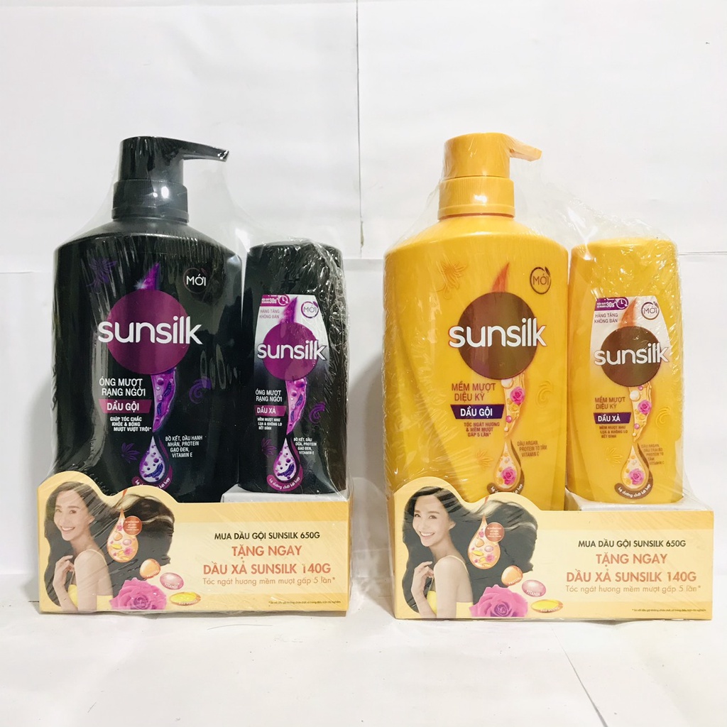 DẦU GỘI ĐẦU SUNSILK BỒ KẾT ÓNG MƯỢT DẦU GỘI 650G TẶNG KÈM CHAI XẢ(GỘI) 140g HOẶC KHĂN MẶT