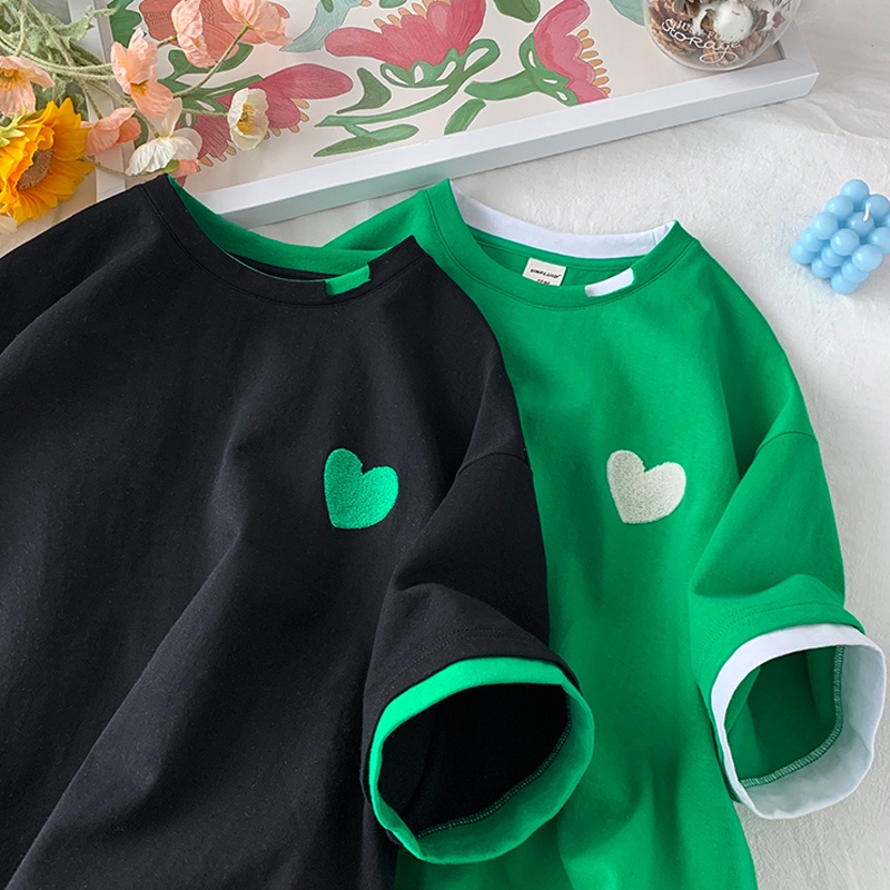 Áo thun tay lỡ hình thêu TRÁI TIM FKZ Unisex nam nữ chất liệu cotton mềm mịn thấm hút mồ hôi tốt