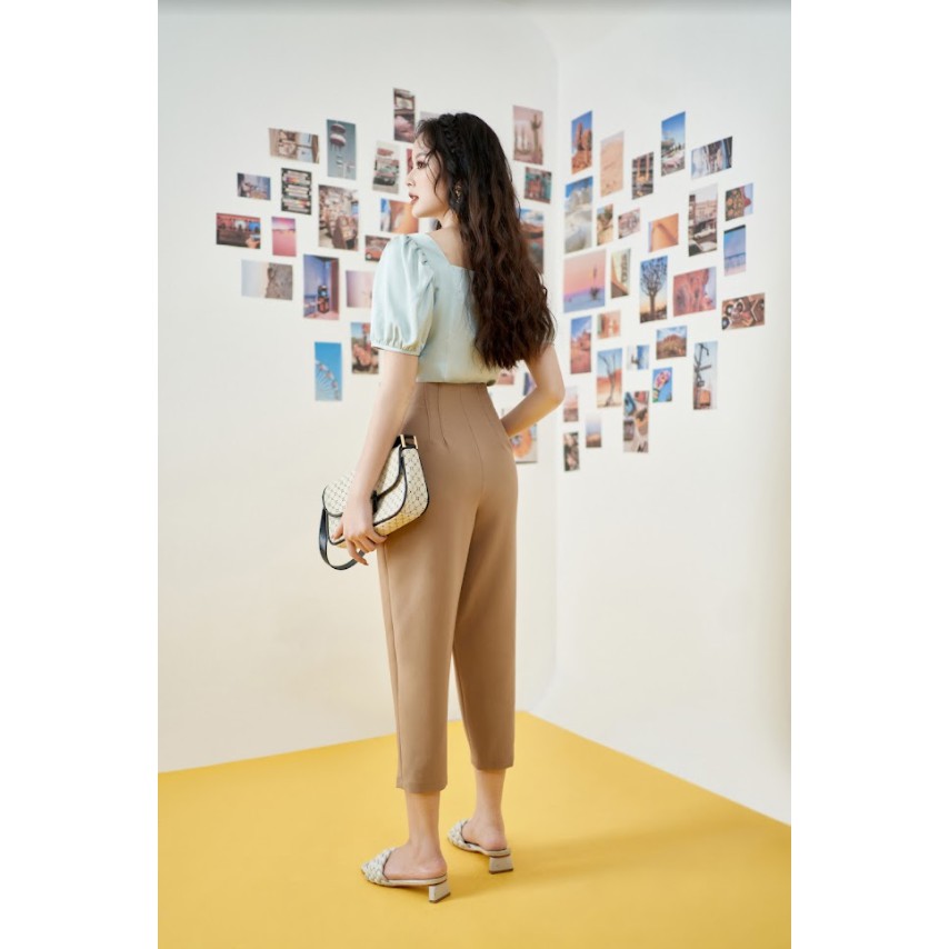 Áo sơ mi Croptop basic lụa xanh thiên thanh 1AO2129 ADORE DRESS | BigBuy360 - bigbuy360.vn