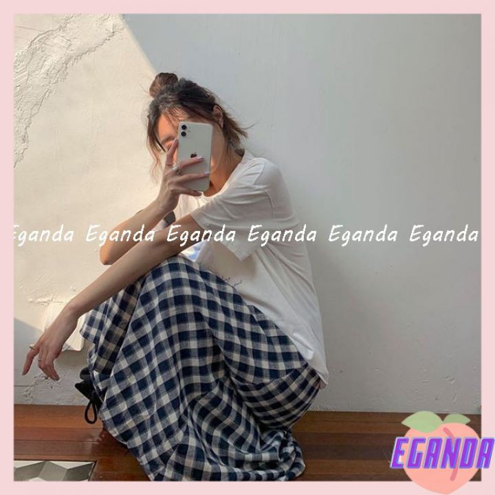 [EGANDA]Chân váy dài chất vải thô Quảng Châu dáng suông vintage kẻ ô vuông phong cách Hàn Quốc🍑(ảnh thật shop chụp)