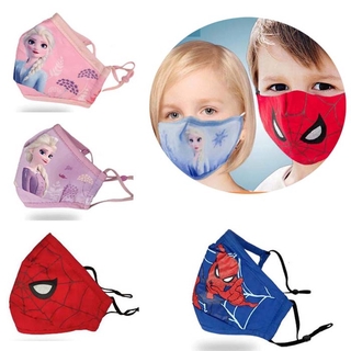 (hàng Mới Về) Khẩu Trang Cotton In Hình Công Chúa Elsa / Spiderman / Xanh Dương / Người Nhện / Xanh Dương Có Thể Giặt Cho Trẻ Em
