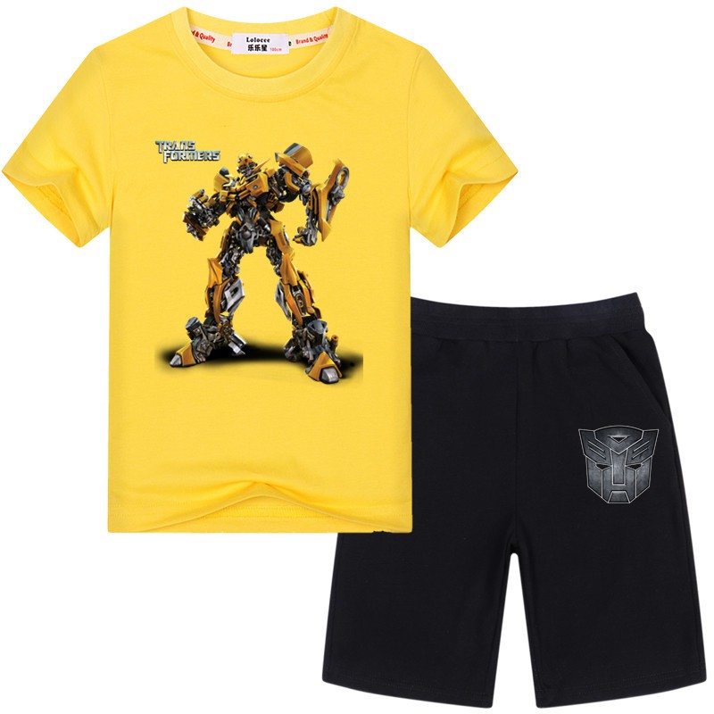 TRANSFORMERS Bộ Đồ 2 Mảnh Áo Thun Tay Ngắn In Hình Robot Bumblebee + Quần Short Cho Bé Trai