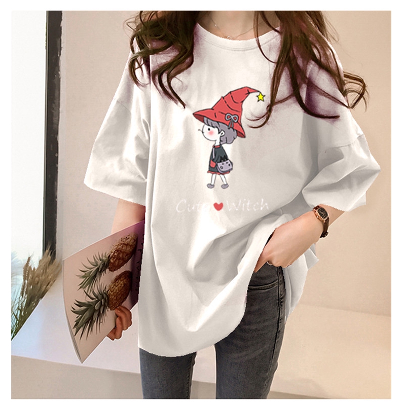 NRVP Áo thun tay ngắn dáng rộng mùa hè 2020 in họa tiết ngộ nghĩnh cho nữ