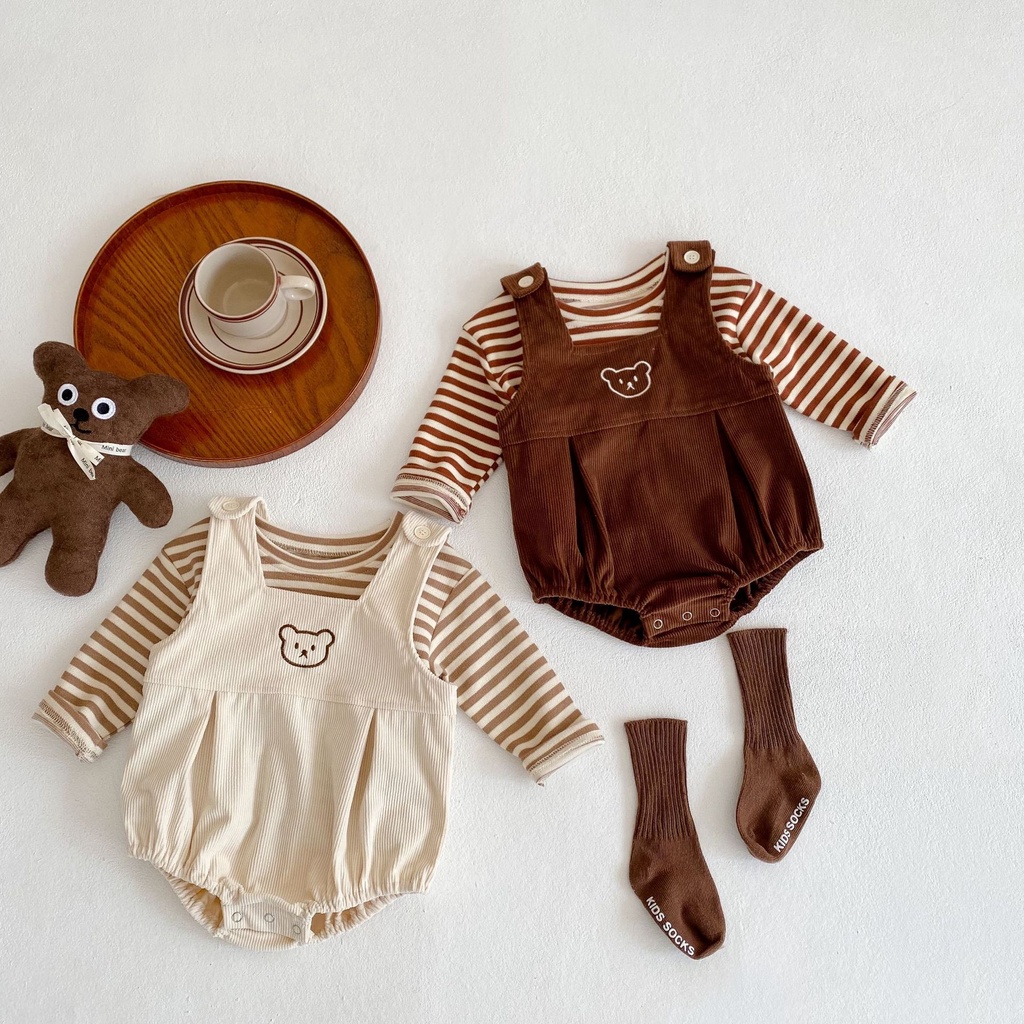 Set Áo Thun Tay Dài Và Quần Yếm Dễ Thương Cho Bé
