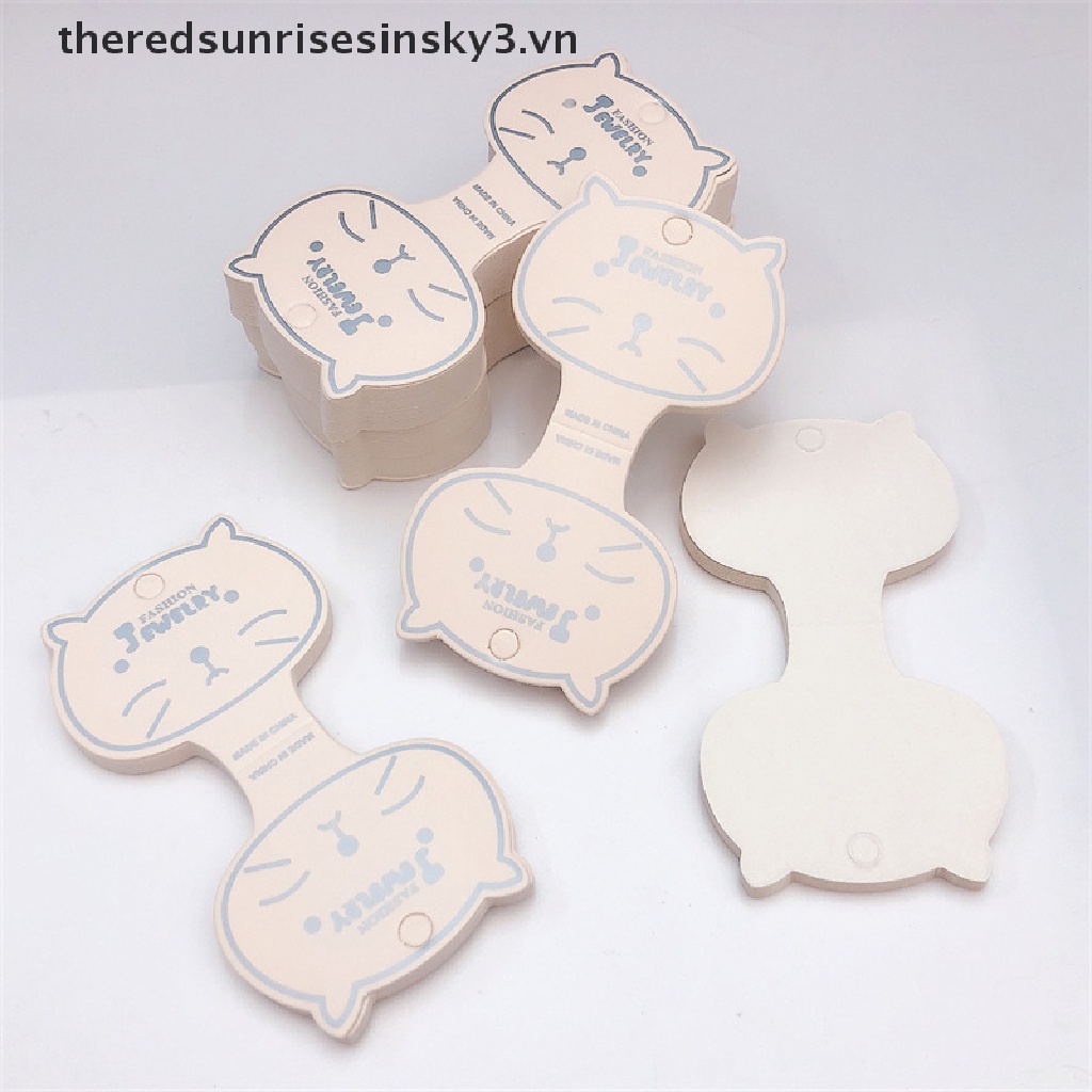 Set 50 Thẻ Giấy Kraft In Hình Mặt Mèo Trưng Bày Trang Sức Thủ Công