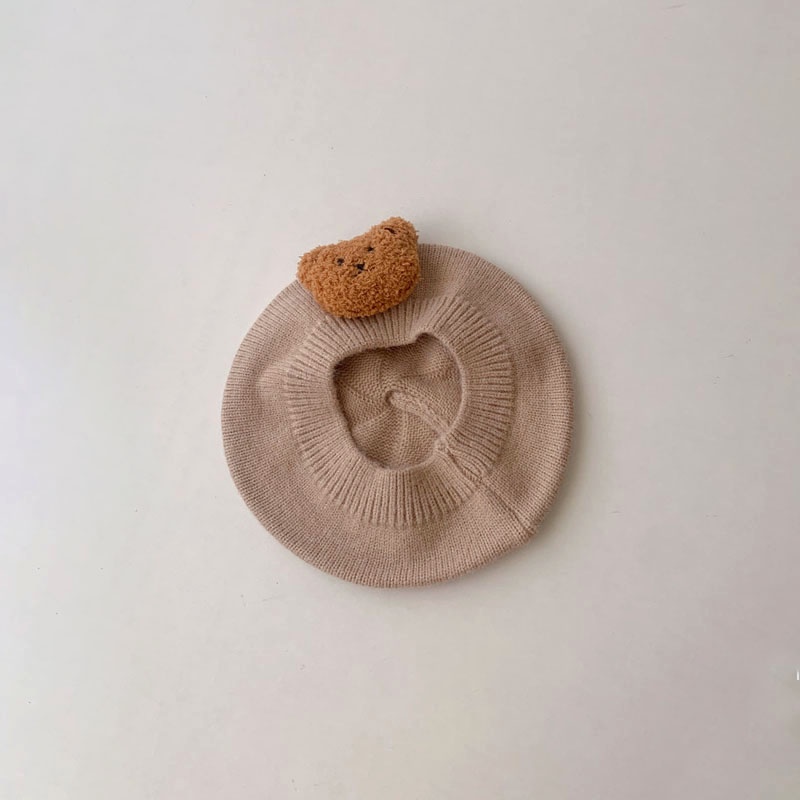 Mũ Beret Dệt Kim Mềm Mại Co Giãn Giữ Ấm Màu Kẹo Ngọt In Hình Gấu Hoạt Hình Dễ Thương Cho Trẻ Em