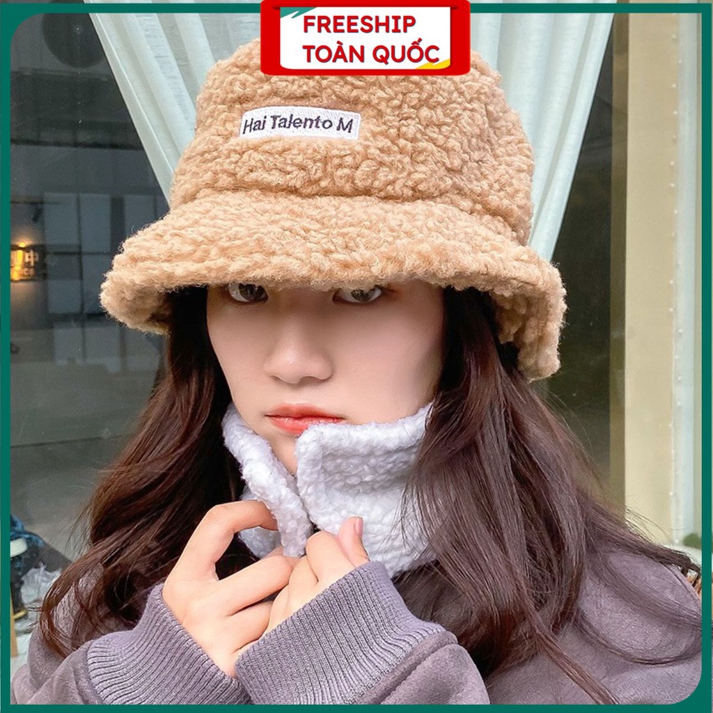 Mũ Lông cừu Bucket Retro Phong Cách Hàn Quốc Mũ lông cừu nữ mềm giữ ấm Thu Đông Ulzzang .