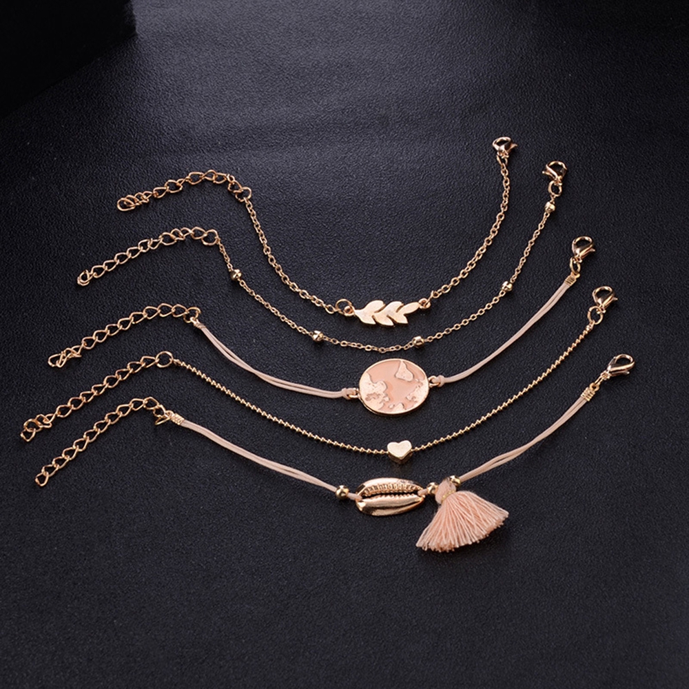 Bộ 5 vòng đeo tay bằng kim loại thiết kế nhiều kiểu xinh xắn cho nữ