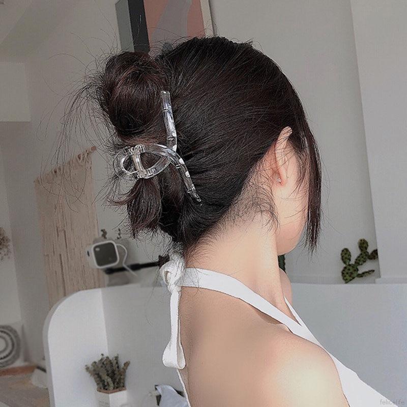 Kẹp Tóc Nhựa Màu Trơn Phong Cách Retro Thanh Lịch Cho Nữ