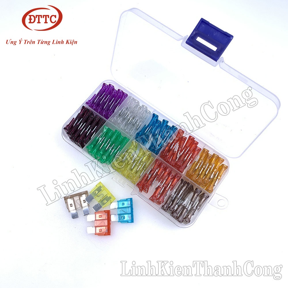 Bộ 100 Cầu Chì Dự Phòng Cho Xe Hơi, Xe Máy, Xe Tải Cỡ Mini, Cỡ Nhỏ, Cỡ Vừa