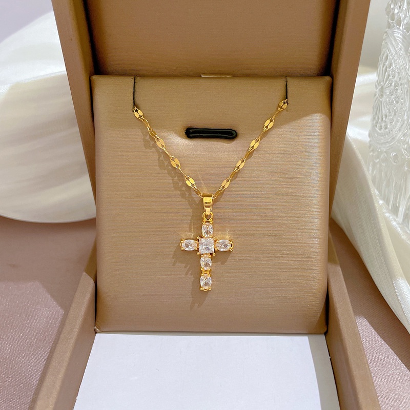 Vòng cổ Ngắn Mặt Hình Thánh Giá Đính Đá Zircon Thời Trang Cho Nữ