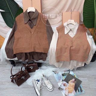 Set áo sơ mi gile. ảnh thật