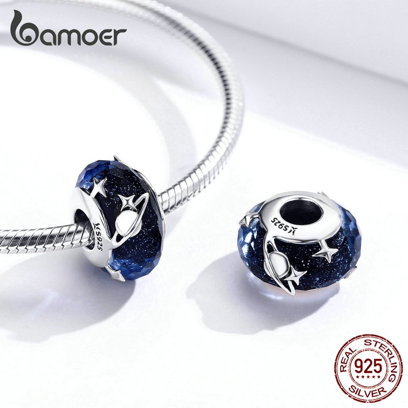Hạt xỏ BAMOER SCC1284 bạc 925 thủy tinh kiểu bầu trời đêm ngôi sao dải ngân hà làm vòng đeo tay cho nữ