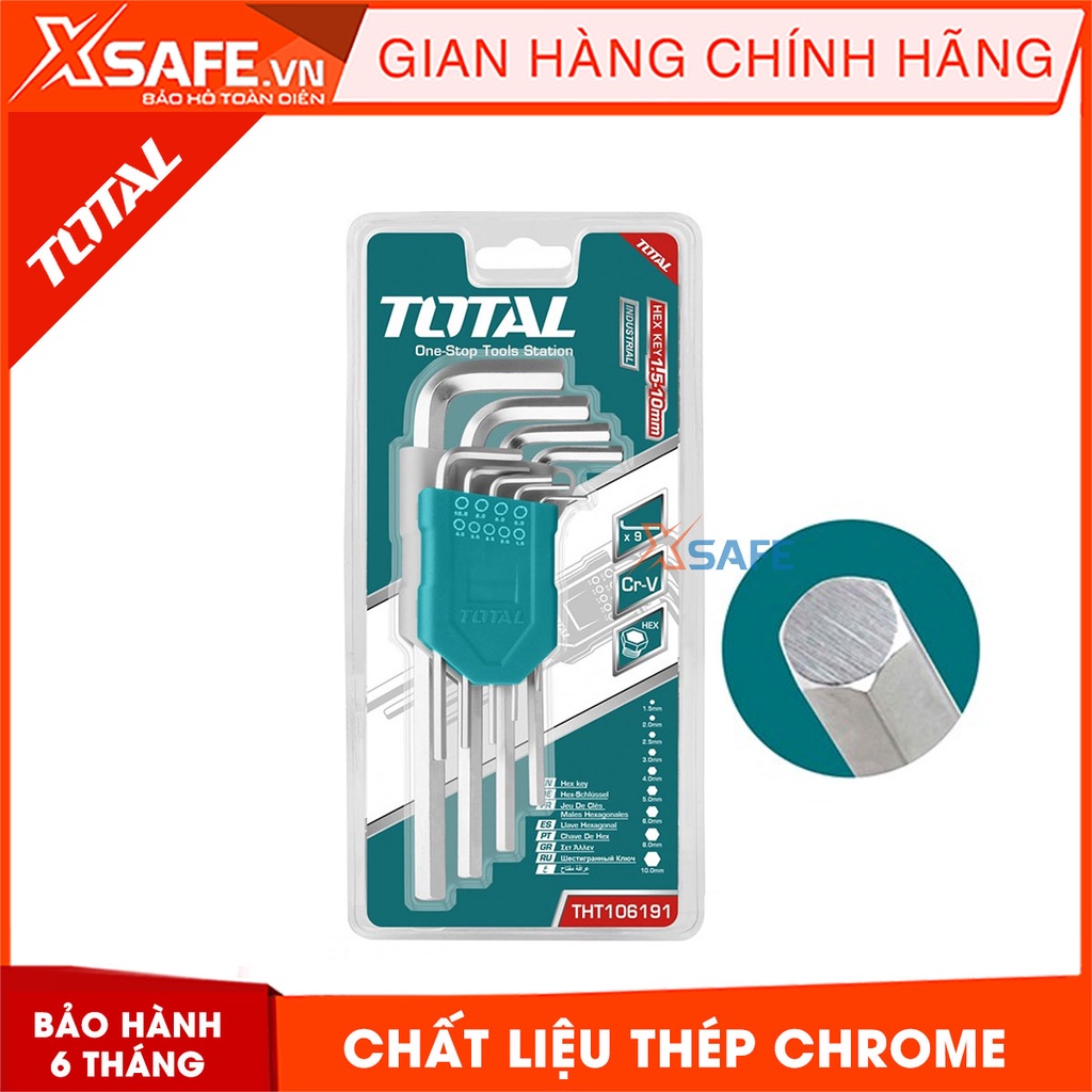 Bộ chìa lục giác đầu bằng TOTAL THT106191 chắc chắn, không rỉ sét Lục giác tôi luyện thép Cr-V bền bỉ, nhỏ gọn