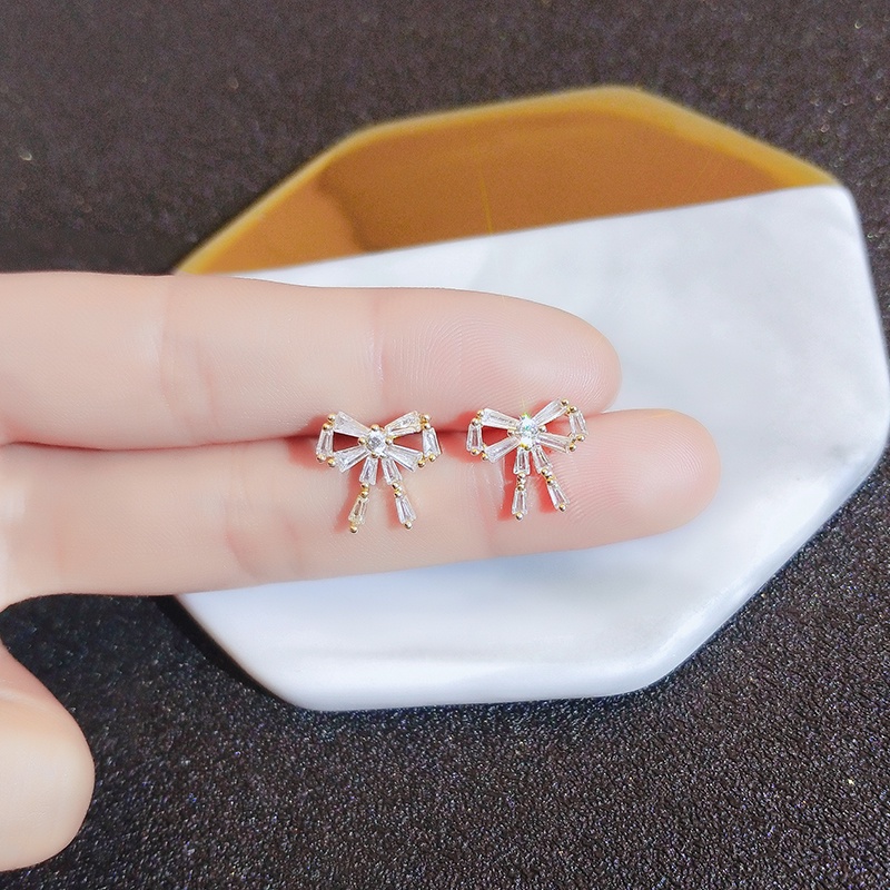 [Jiudolan] Khuyên Tai Thời Trang Hàn Quốc Đính Nơ Zircon Sáng Bóng Không Cần Xỏ Khuyên Tai