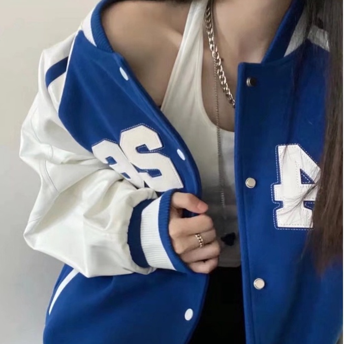 M-4XL Áo khoác bóng chày chất liệu da in chữ phong cách thể thao thời trang năng động
