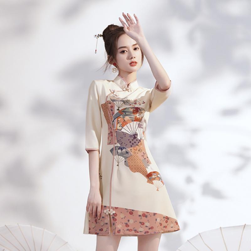Đầm sườn xám cách tân dáng ngắn phong cách Retro Trung quốc dành cho nữ