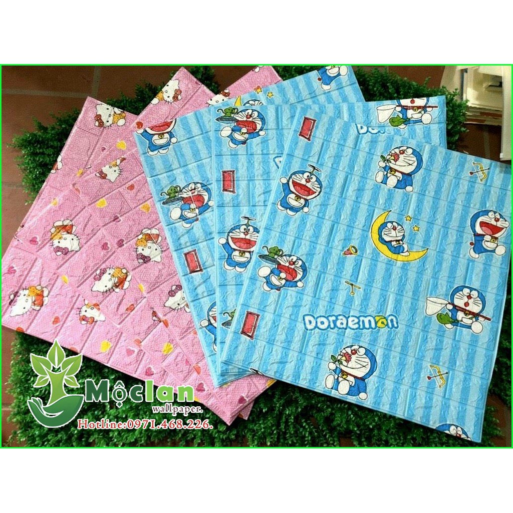 Xốp Dán Tường 3D DOREMON  VÀ HELLO KITTY, khổ 70cm x 77cm, dày 5mm. Siêu đẹp.