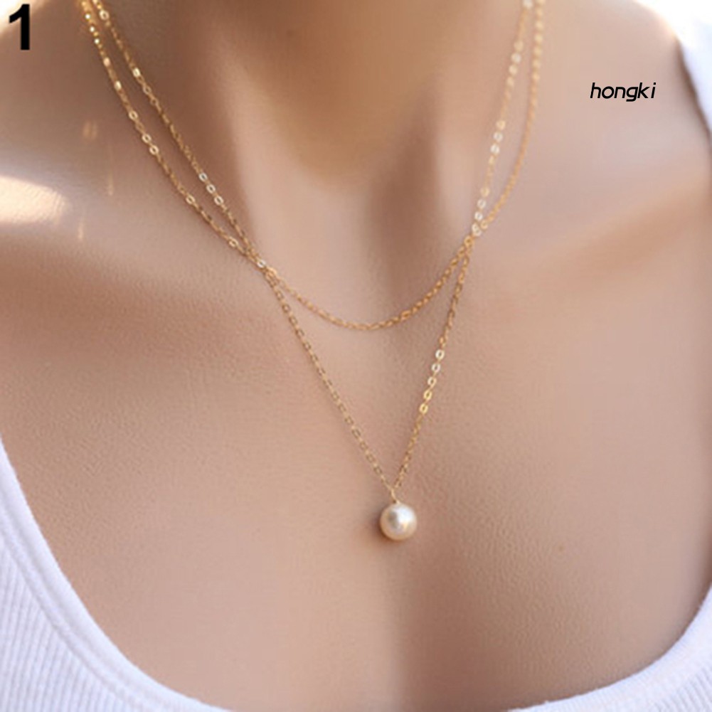 Dây chuyền nhiều lớp gắn hạt ngọc trai thời trang xinh xắn cho nữ