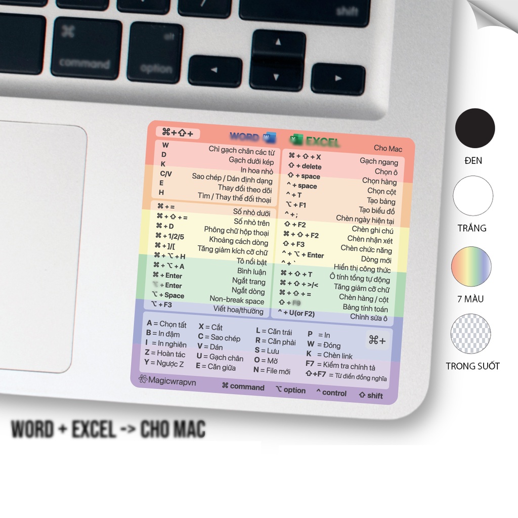 Miếng dán Phím Tắt Offi.ce Wor.d Exc.el cho laptop Ma.cbook, sticker phím tắt, Dành cho Mac.book