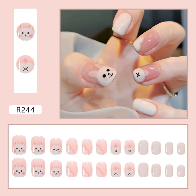 [Hàng mới về] Set 24 móng tay giả thiết kế thời trang xu hướng có keo dán nhiều mẫu mã tùy chọn