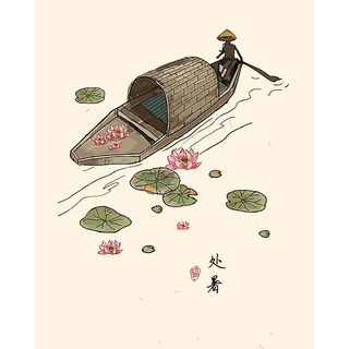 [hỏa tốc] Tranh 40*50cm đã căng khung - ĐÒ NGANG (244) - Tranh sơn dầu số hóa tự tô màu theo số