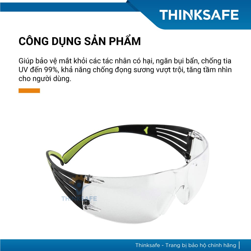 Kính bảo hộ cao cấp 3M SF401AF chống bụi / chống tia uv / chống mờ sương Kính chống bụi 3M - THINKSAFE