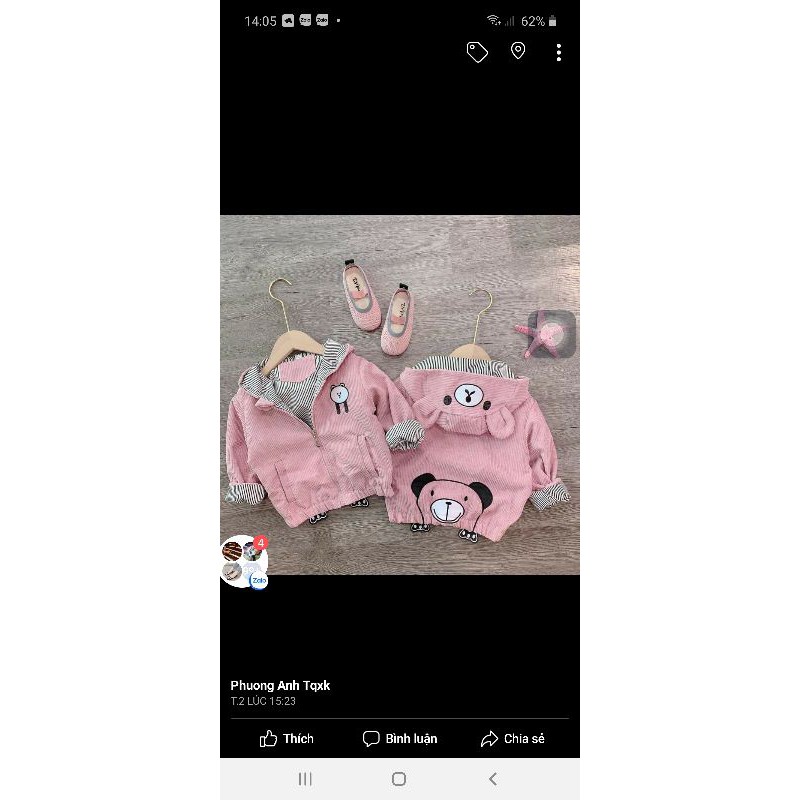 áo khoác kaki hồng cho bé