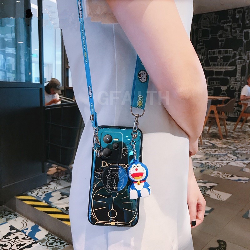 Ốp Điện Thoại Dẻo Họa Tiết Doremon Kèm Dây Đeo & Búp Bê Cho realme c35 9i realme9 pro + 9pro narzo 50a prime narzo50 9proplus 2022