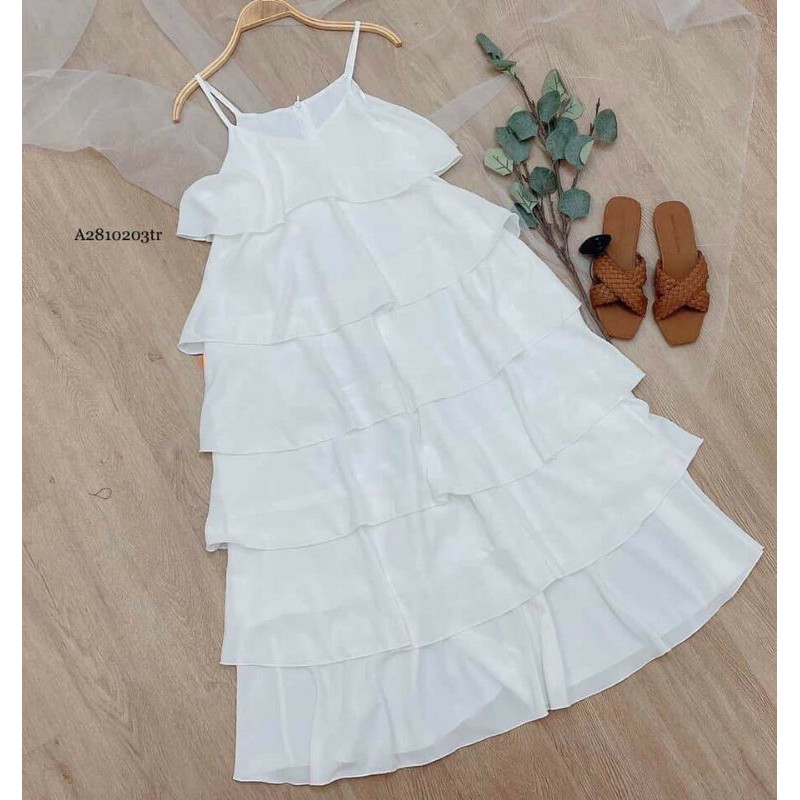 Đầm hai dây tầng màu trắng