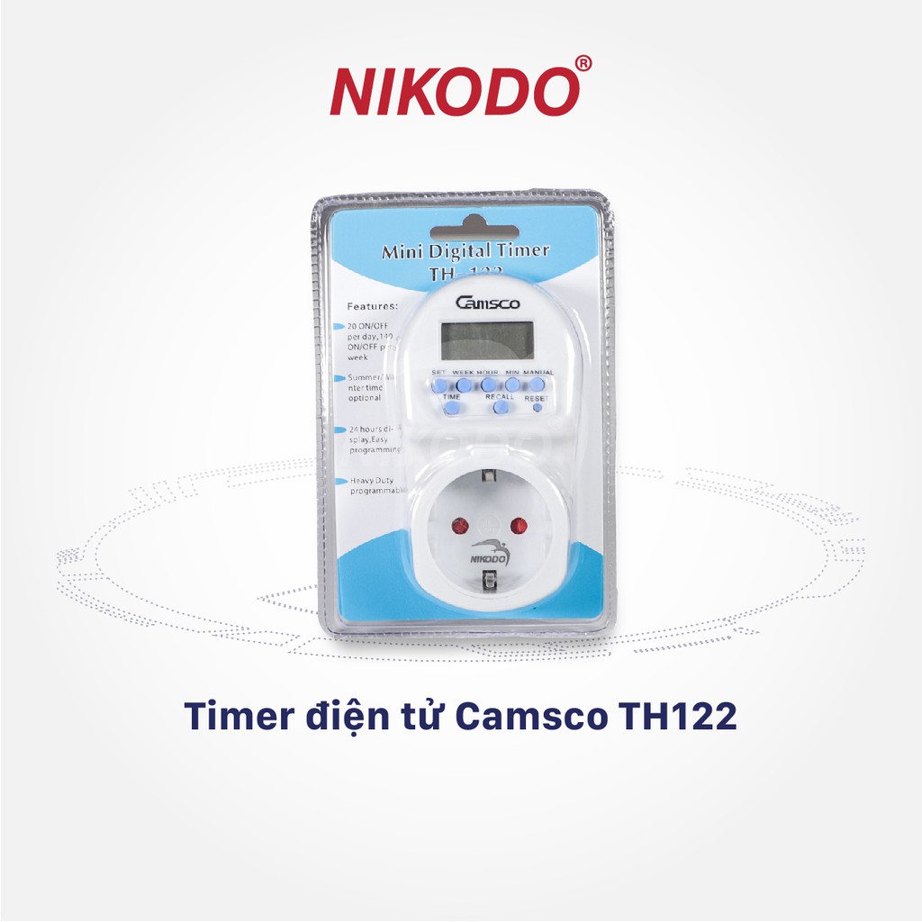 Công tắc hẹn giờ điện tử Nikodo Camsco TH122,  timer có pin dự phòng đến 100 giờ