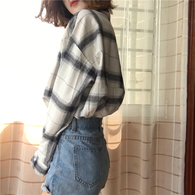 Áo Sơ Mi Tay Dài Dáng Rộng Họa Tiết Kẻ Sọc Thời Trang