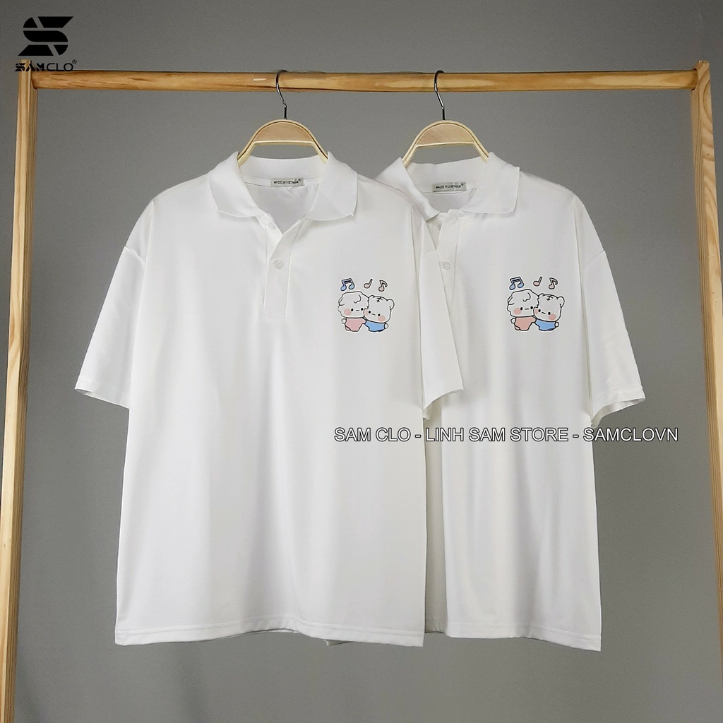 Áo thun Polo tay lỡ form rộng nữ SAM CLO phông freesize unisex mặc đi học, nhóm, lớp in hình MÈO NỐT NHẠC