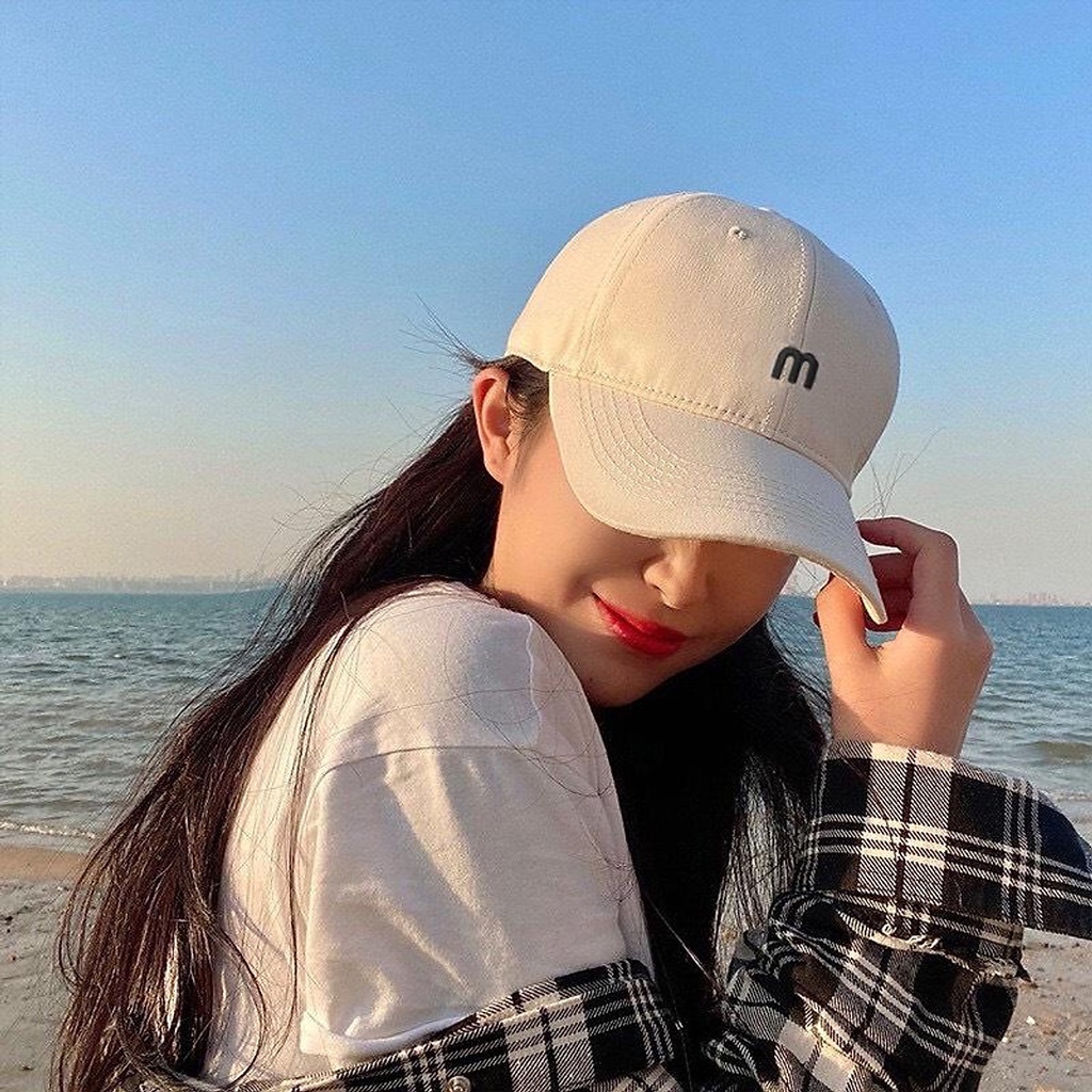 Nón kết, mũ lưỡi trai thêu chữ M vải NHUNG phong cách Ulzzang form unisex nam nữ