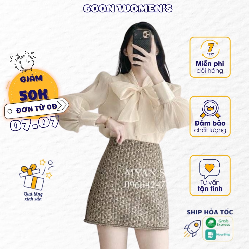 Áo Sơ Mi Tay Bồng Cổ Nơ Chất Đẹp Goon Women's - 078