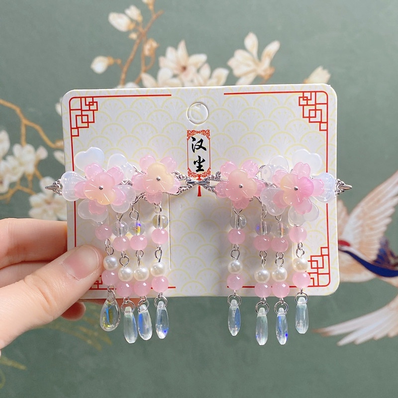 1 Cặp Kẹp Tóc Đính Hoa Và Bướm Màu Hồng Dễ Thương Cho Bé Gái