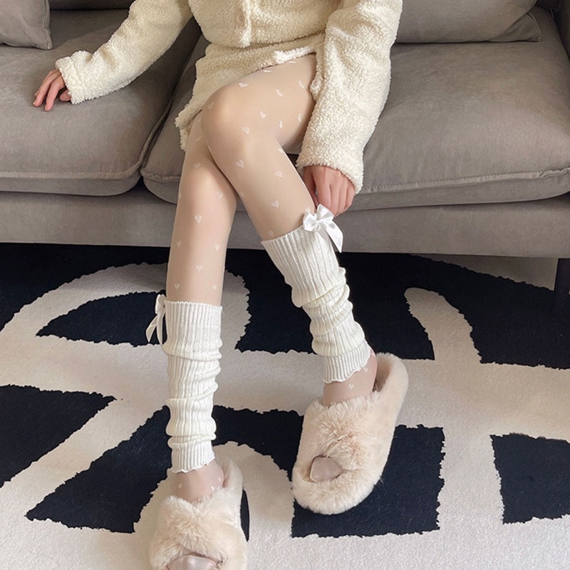 Tất ống chân dệt kim giữ ấm đính nơ phong cách lolita Nhật Bản cho nữ